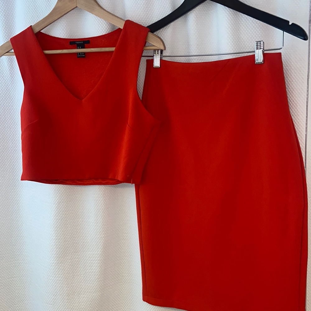 High Waisted Skirt and Crop Top Matching Set
